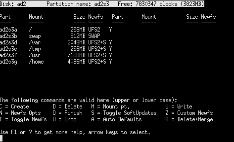 freebsd install 4 fdisk partition list